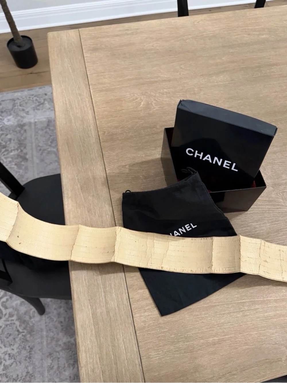 Vintage Chanel Gold Tone Wide Canvas Belt